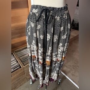 Sag Harbor Black and White Maxi Skirt with Floral Accents